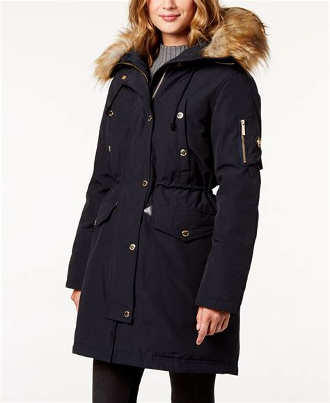 michael kors faux fur trimmed hooded parka|Faux Fur Trim Woven Parka .